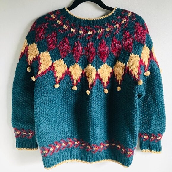 Handmade 100% Shetland Wool Forest Green Fairisle Cardigan Size S - Picture 2 of 7